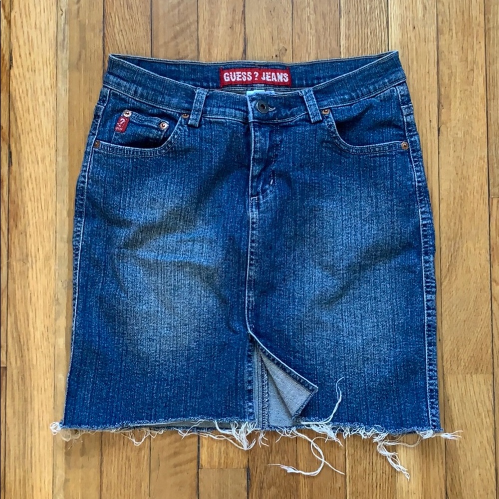 Guess Front Split Distressed Denim Skirt